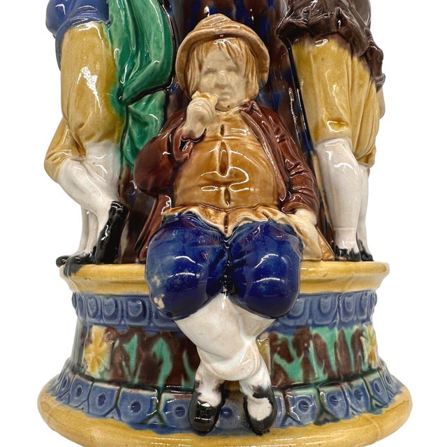 Ceramic A Minton Majolica Ale Jug With Five Revelers in Medieval Dress, Dated 1862 For Sale - Image 7 of 12