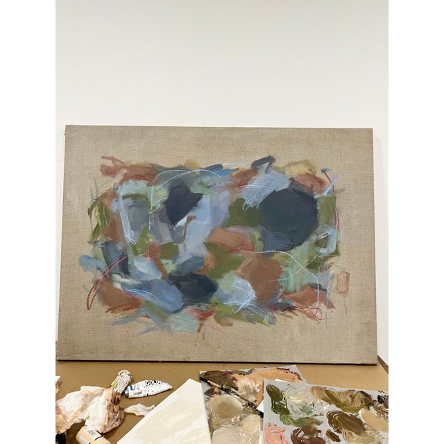 30x40 Original Abstract on Raw Linen – Mixed Media (Acrylic, Chalk, and Pastel) A dynamic and layered composition, this...