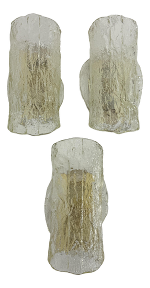 Large Murano Glass Wall Lamps in the style of Venini, 1950s, Set of 3