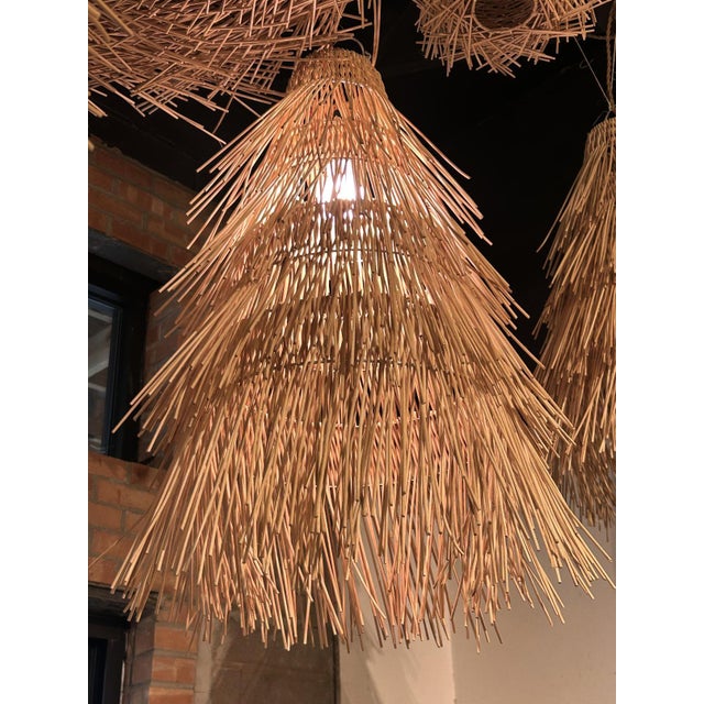 Pair of Conical Shaped French Rattan Pendant Lights For Sale - Image 12 of 13