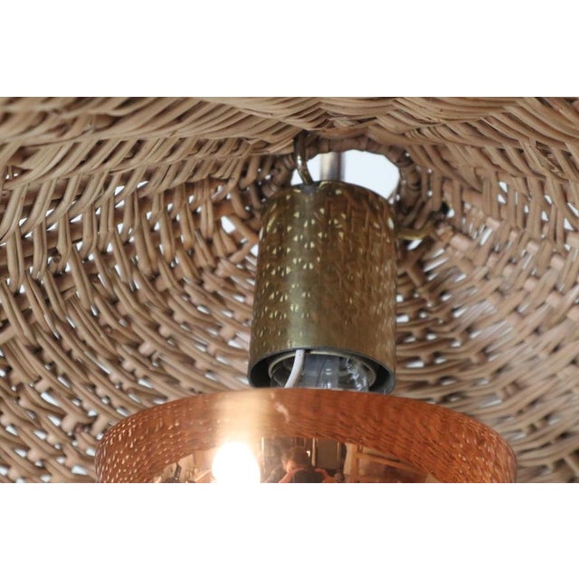 Wicker, Copper and Brass Pendant Lamp, Sweden, 1950s For Sale - Image 3 of 13