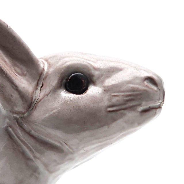 Ceramic VTG Studio Pottery Rabbit Sculpture White Glaze Glass EyesTerracotta 9" For Sale - Image 7 of 13