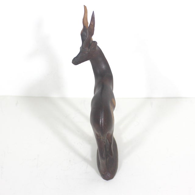 Mid-Century Modern Mid Century Modern Carved Gazelle Exotic Wood Sculpture African Animal Figurine Reindeer For Sale - Image 3 of 10