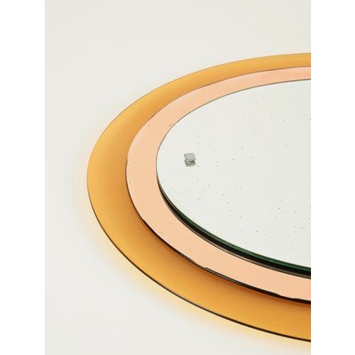 Italian Oval Orange and Pink Beveled Mirror attributed to Antonio Lupi for Cristal Luxor, 1960s For Sale - Image 15 of 18
