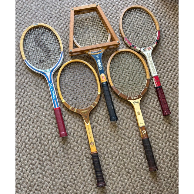 Brown Vintage Wooden Tennis Rackets - Set of 5 For Sale - Image 8 of 8