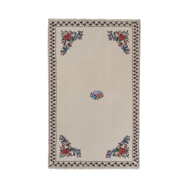 Handwoven Needlepoint Floral Pattern Kilim Rug Turkish Mid Century For Sale - Image 13 of 13