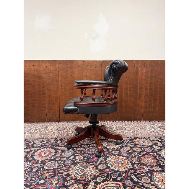 English Chesterfield Desk Chair in Black For Sale - Image 3 of 8