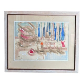Mid Century Abstract Watercolor Painting - A Kitchen Scene - Signed For Sale