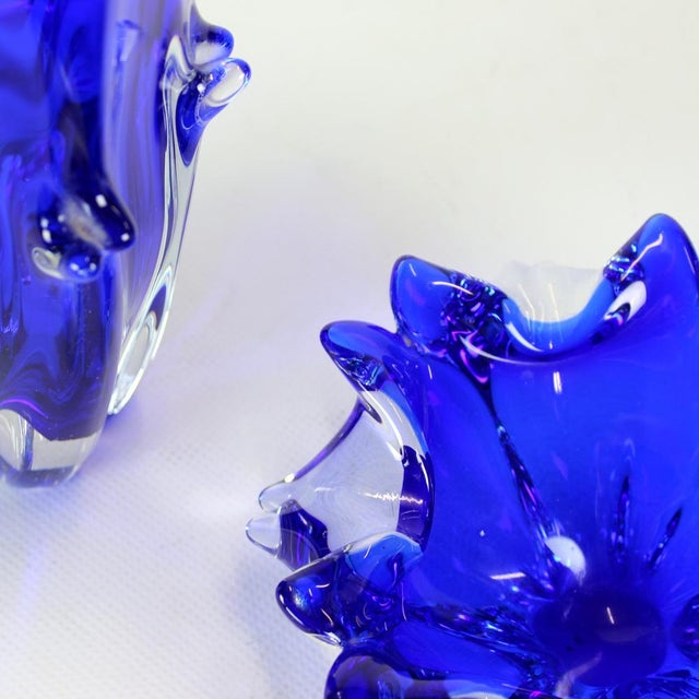 Blue Cobalt Blue Art Glass Set by Jaroslav Taraba for Lednické Rovne, Czechoslovakia, 1960s, Set of 2 For Sale - Image 8 of 11
