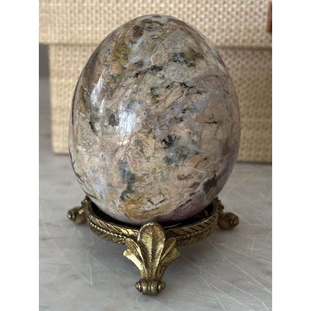 Maitland - Smith Vintage Jasper Stone Egg on Brass Stand With Scroll Feet For Sale - Image 4 of 6
