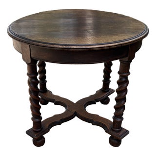 Vintage English Barley Twist Round Side Table For Sale
