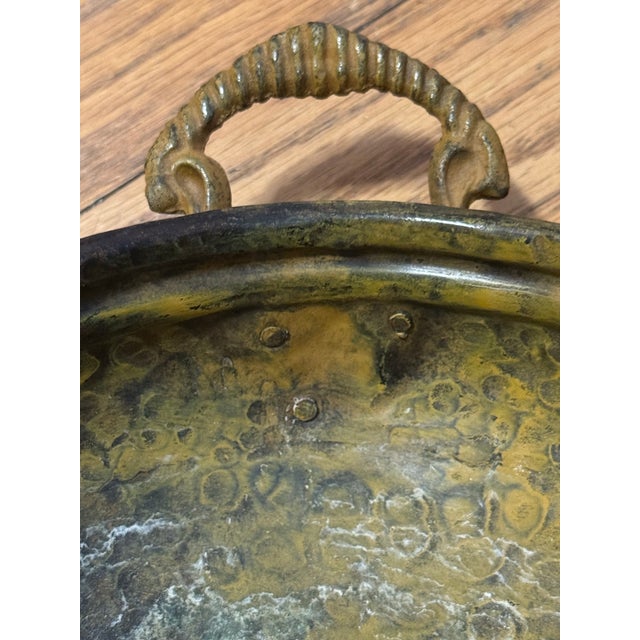 Mid Century Brass Oval Jardiniere Lion Head Ram Horn Handles Paw Feet Hammered Bowl For Sale - Image 10 of 12