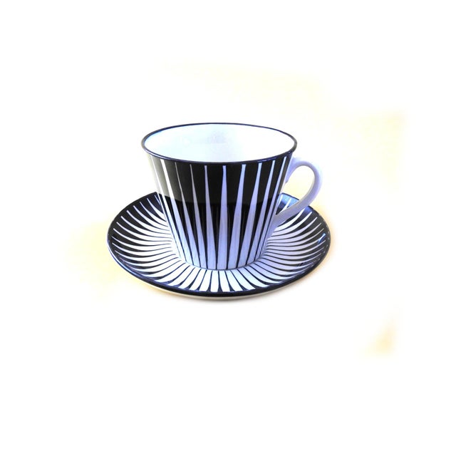 Zebra Handmalat Gefle coffee or tea cup and saucer set. Designed by Eugene Trost. Made in Sweden by Upsala-Ekeby company....