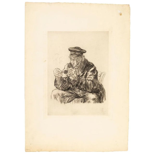 Homme à la pipe is a superb original etching on paper, realized at the end of XIX century by a French unidentified artist....