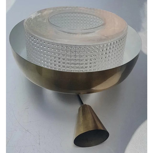 Mid-Century Modern Danish Pendant Lamp with Brass Frame and Textured Glass Body, 1960s For Sale - Image 3 of 6