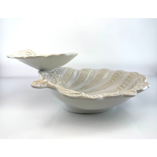 1970s Lenox Italian Shell Form Centerpiece Bowl, Ivory Ceramic Pedestal Dish For Sale In Little Rock - Image 6 of 10