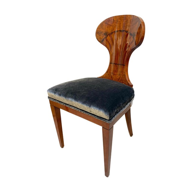 Biedermeier Ballon Chairs, Ash Veneer, Grey Velvet, Vienna, 1900, Set of 4 For Sale - Image 5 of 18