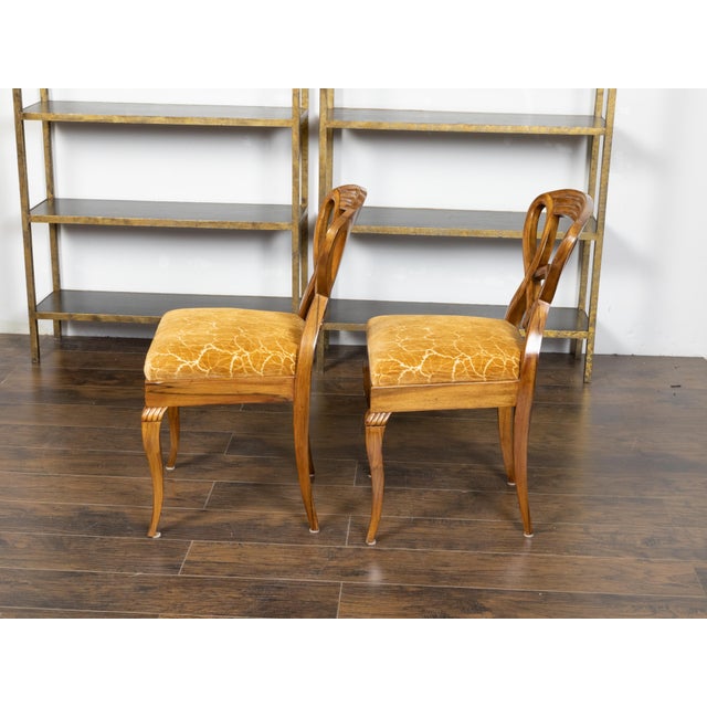 Wood Pair of Austrian Biedermeier 19th Century Side Chairs with Carved Open Backs For Sale - Image 7 of 12