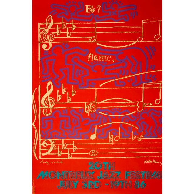 Printmaking Materials 1986 Original Andy Warhol & Keith Haring Signed Pop Art Exhibition Lithograph Poster Montreux Montreal Jazz Festival For Sale - Image 7 of 7