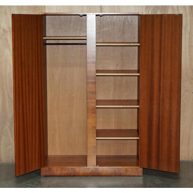 Vintage Military Campaign Burr Walnut Wardrobe with Internal Shelves For Sale - Image 15 of 18