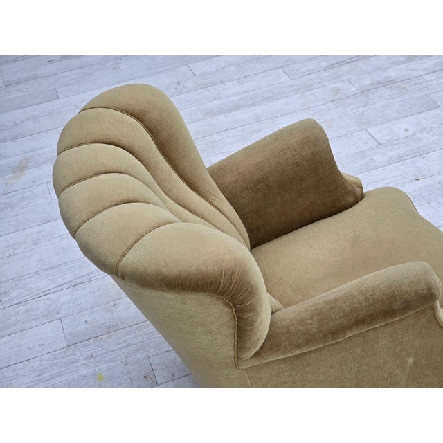 Vintage Danish Lounge Chair in Green Furniture Velour and Oak, 1960s For Sale - Image 13 of 18
