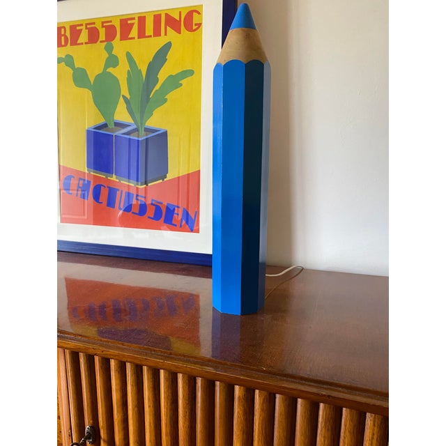 Postmodern Blue Pencil Table Lamp by Michel Aroutcheff for Vilac, France, 1980s For Sale - Image 4 of 12