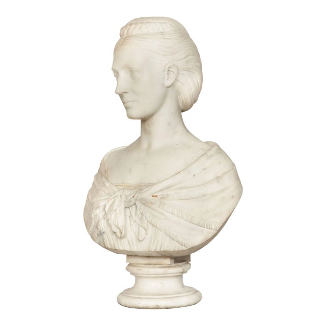 English Antique Marble Bust “Lady Layard” by John Warrington Wood Ca. 1870 For Sale