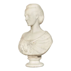 English Antique Marble Bust “Lady Layard” by John Warrington Wood Ca. 1870