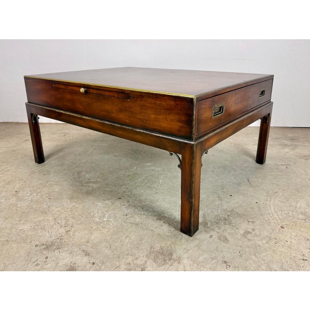 Vintage Theodore Alexander Campaign Style Mahogany & Brass Coffee Table For Sale - Image 9 of 12