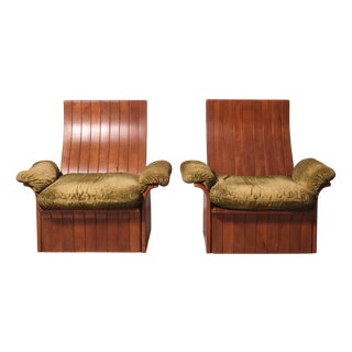 Handcrafted Armchairs in Velvet and Curved Wood, 1980s, Set of 2 For Sale