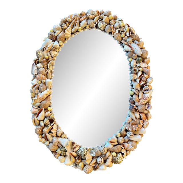 Mid 20th Century Coastal Palm Beach Shell Encrusted Oval Mirror For Sale