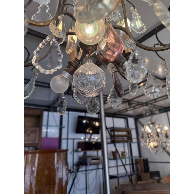 Louis XV 9-Light Cage Chandelier with Crystal Drops For Sale - Image 4 of 9