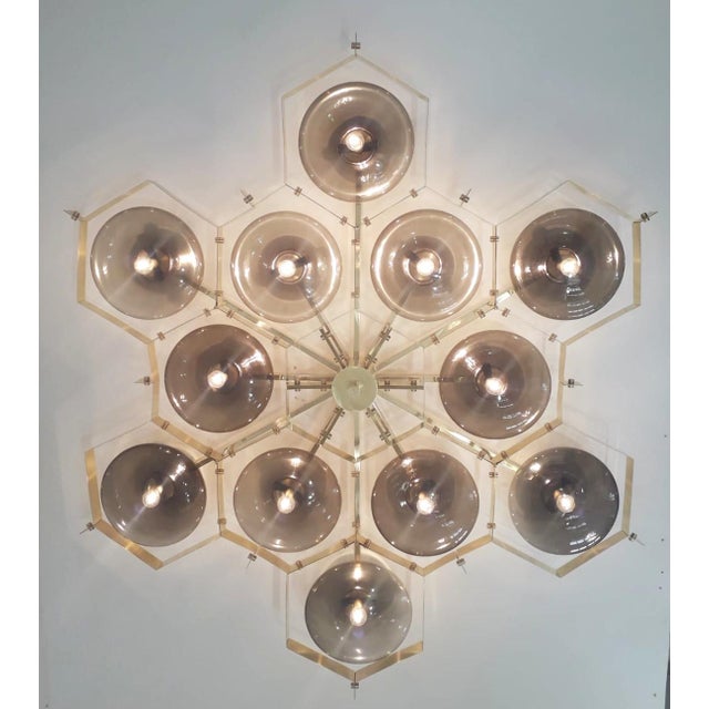 Metal 21st Century Beehive Polished Brass Smoky Murano Flush Mount by Fabio LTD For Sale - Image 7 of 8