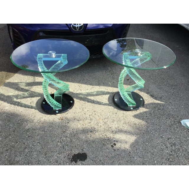 1990s Post Modern Green Glass and Black Base Side Tables - a Pair For Sale - Image 9 of 9
