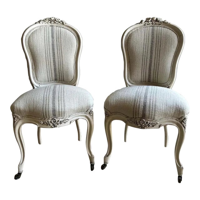 19th Century Victorian Style Side Chairs Painted in Oyster White- Set of 2 For Sale