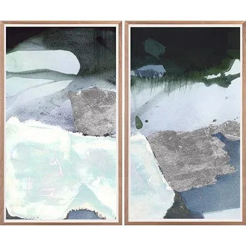 ZBC House Quartz Diptych, Ocean is an abstract piece with thick textural brushstrokes that blend and overlap creating a...