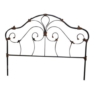 King Size Metal Headboard Black and Copper Enameled Finish For Sale