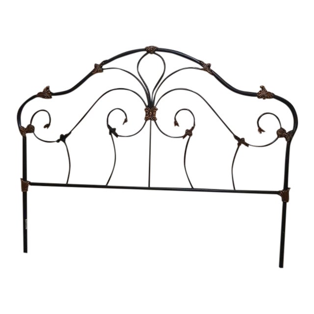 King Size Metal Headboard Black and Copper Enameled Finish For Sale