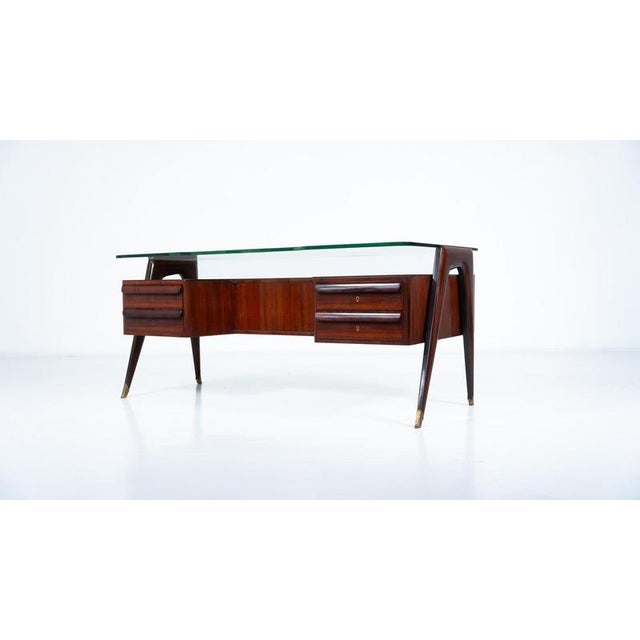 Mid-Century Modern Vittorio Dassi Desk, Wood and Glass, 1950s For Sale - Image 4 of 18