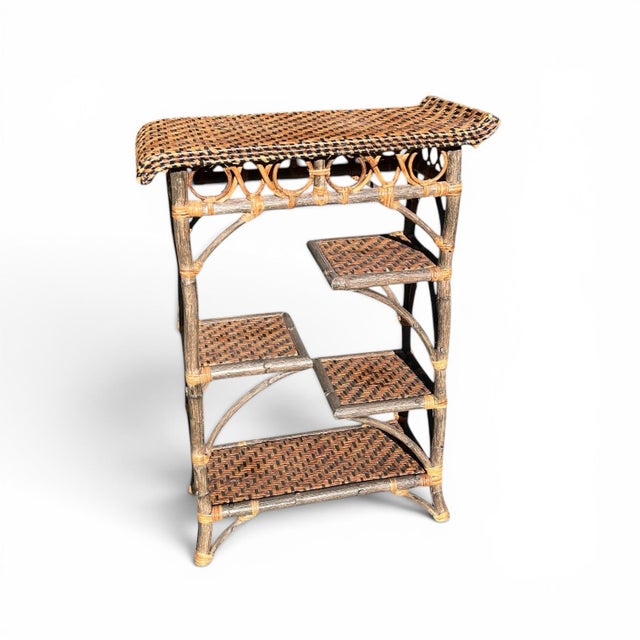 Boho Chic Vintage Rattan Wrapped Etagere With Staggered Shelving For Sale - Image 3 of 8