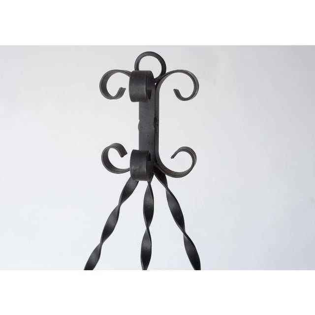 Black Mid Century Gothic Style Wall Mounting Wrought Iron Candelabras - A Pair For Sale - Image 8 of 9