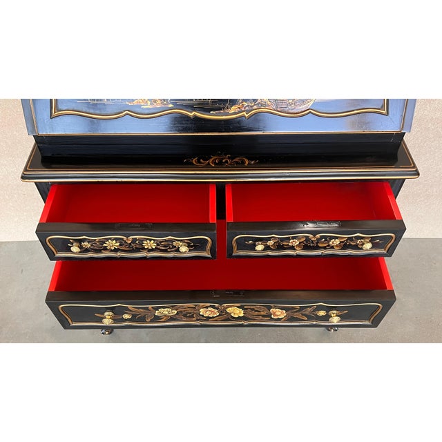Chippendale Style Slant Top Desk in Black Lacquered Wood, circa 1900 For Sale - Image 9 of 18