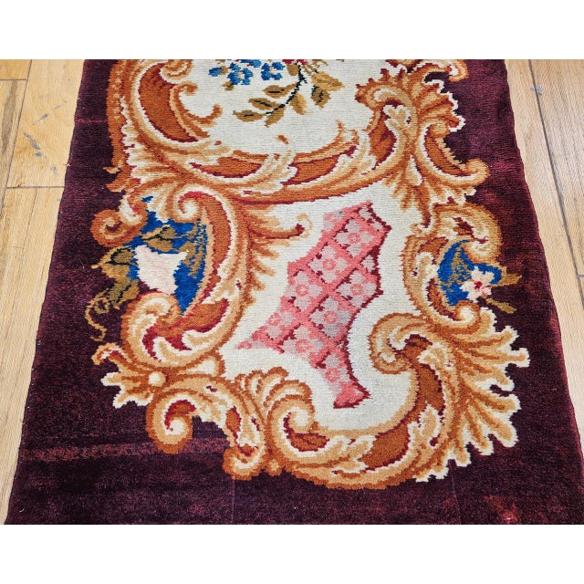 Textile Vintage French Savonnerie Rug, Hand-Knotted Wool, Floral Pattern, Chocolate Brown & Ivory, 3’ X 7' For Sale - Image 7 of 12