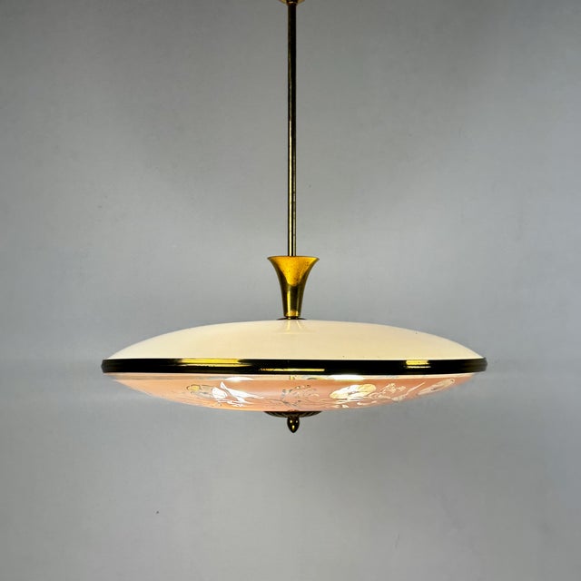 1950s Mid-Century UFO Pendant Light in BRass and Glass by Pietro Chiesa for Fontana Arte, Italy, 1950s For Sale - Image 5 of 10
