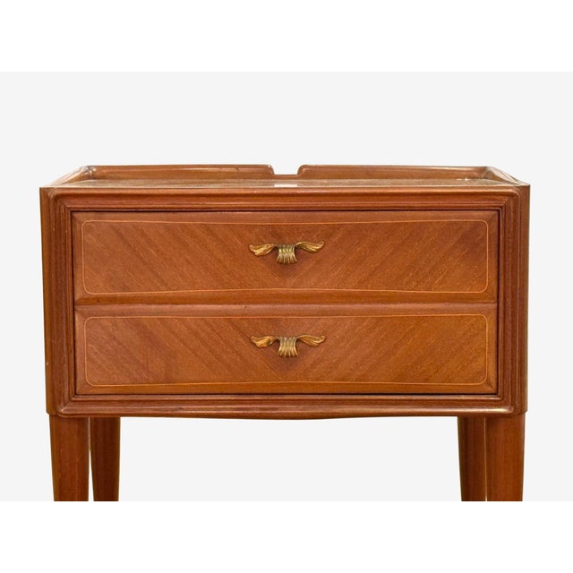 1950s Italian Modern, Stained Wood, Brass, Glass, Nightstands, Italy, 1950s For Sale - Image 5 of 13