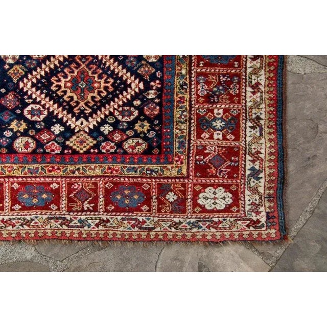 1890s Antique Wide Geometric Botanical Red & Navy Hand Knotted Wool Pile Runner Rug - 4’7” x 10’9” For Sale In Los Angeles - Image 6 of 11