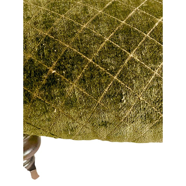 Vintage Moss Green Upholstered Footstool With Turned Legs For Sale - Image 14 of 15
