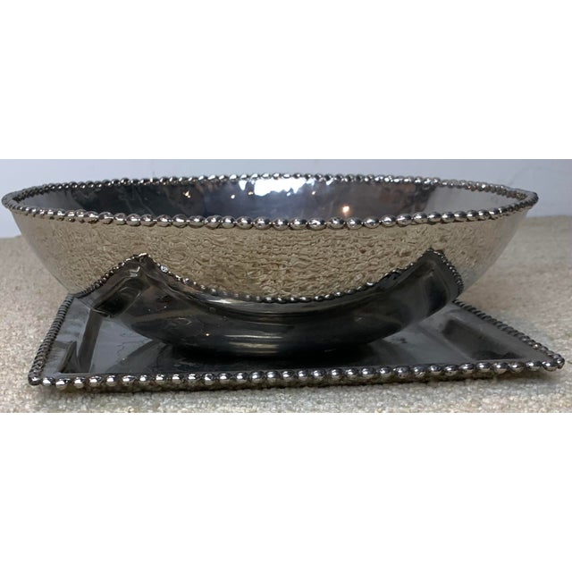 English Late 20th Century Michael Aram Molten Beaded Edge Serving Bowl and Matching Platter Set For Sale - Image 3 of 11