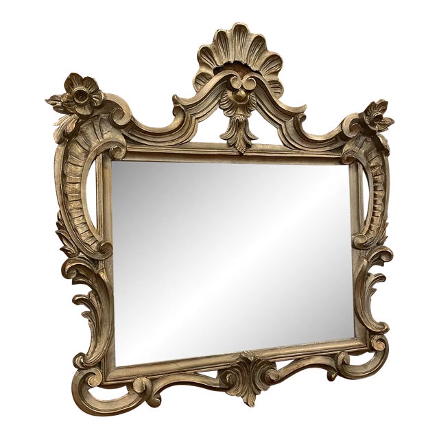 Vintage Italian Ornate Silver Mirror For Sale