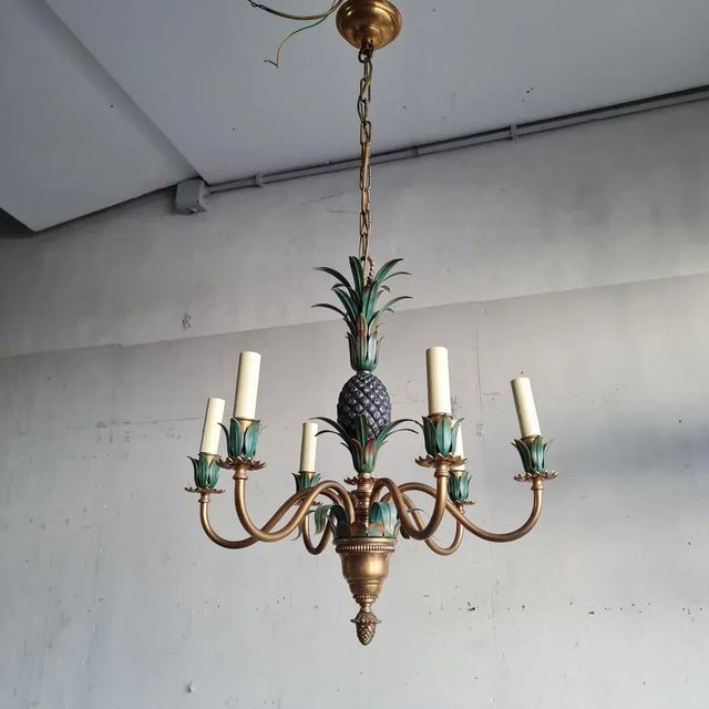 1970s Brass Chandelier with Pineapple and Foliage Details, 1970s For Sale - Image 5 of 5